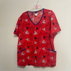 Disney Red Mickey Mouse Scrub Top~ Size 3XL~ Caregivers or Healthcare Workers